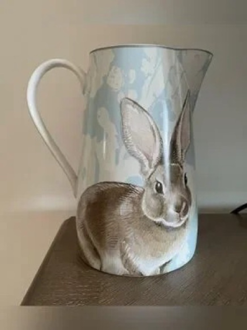 Blue Rabbit Ceramic Pitcher Holiday Pillow Accent